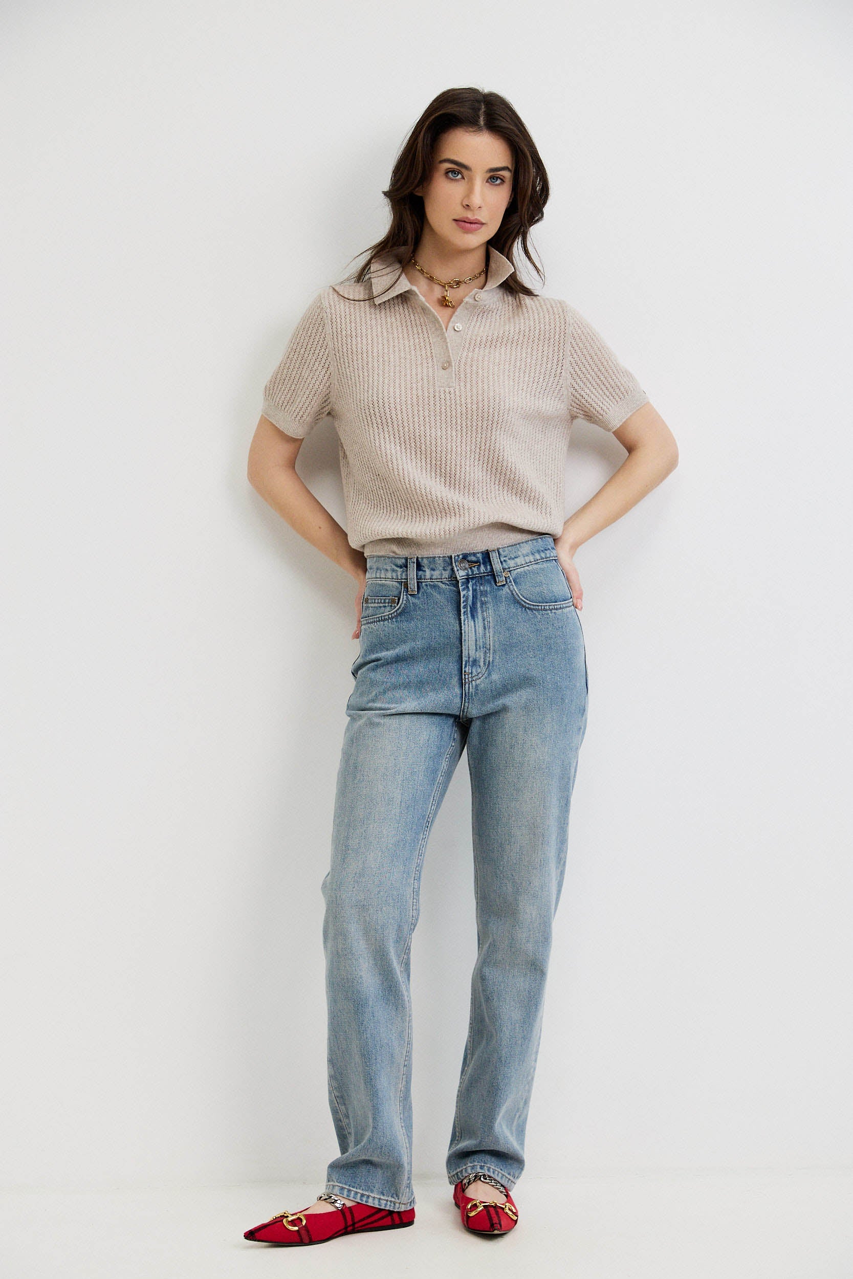 NO. 100 HIGH WAISTED STRAIGHT SLIM JEANS