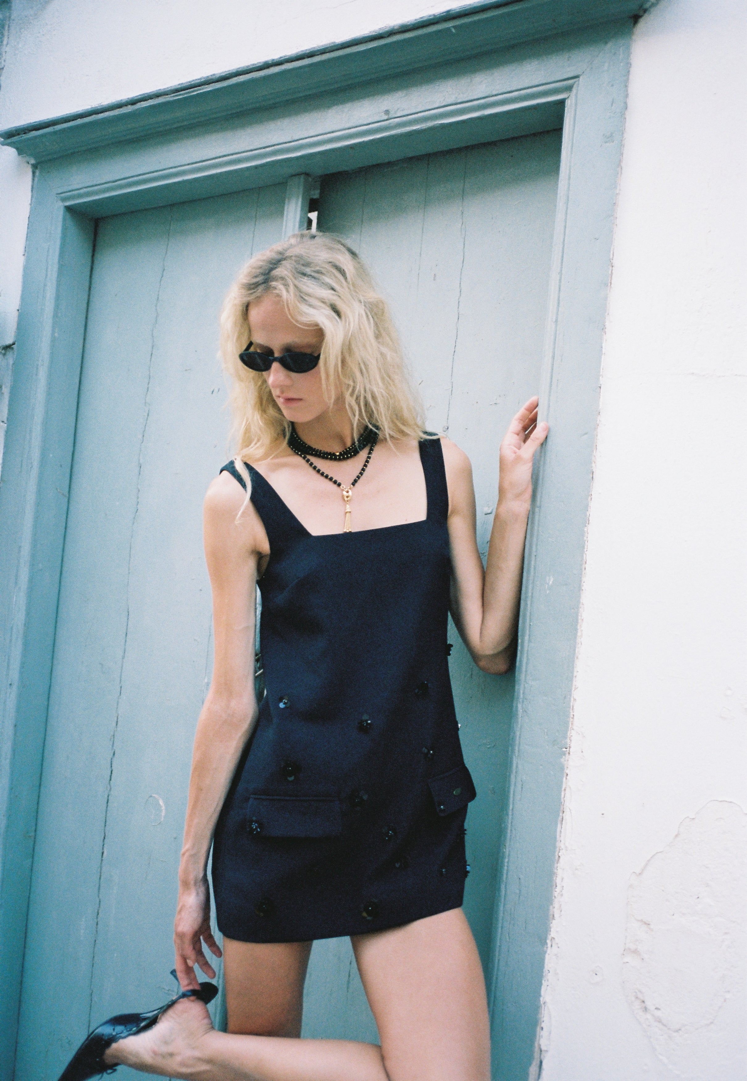 SQUARE NECKLINE MINI DRESS EMB
