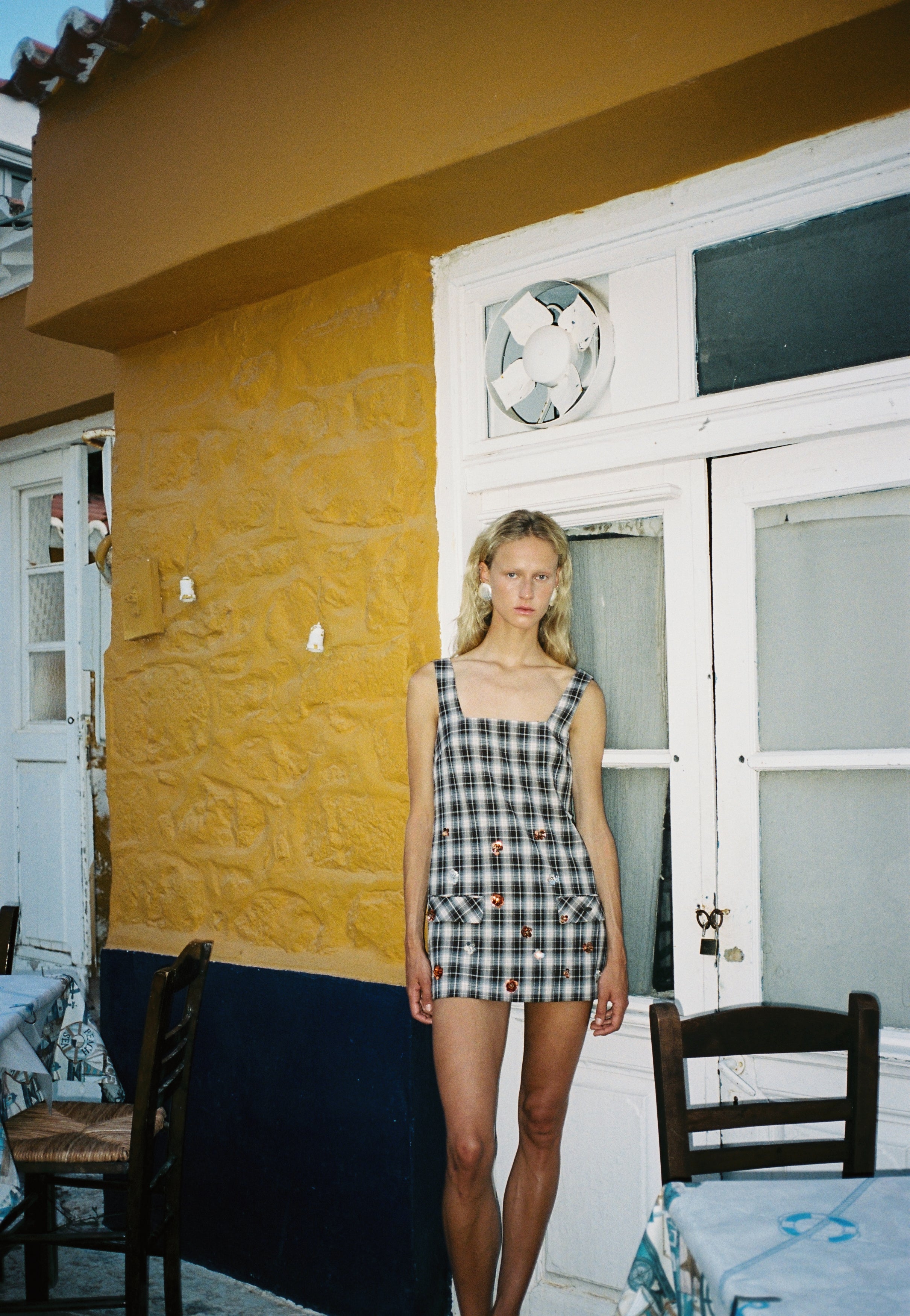 SQUARE NECKLINE MINI DRESS EMB