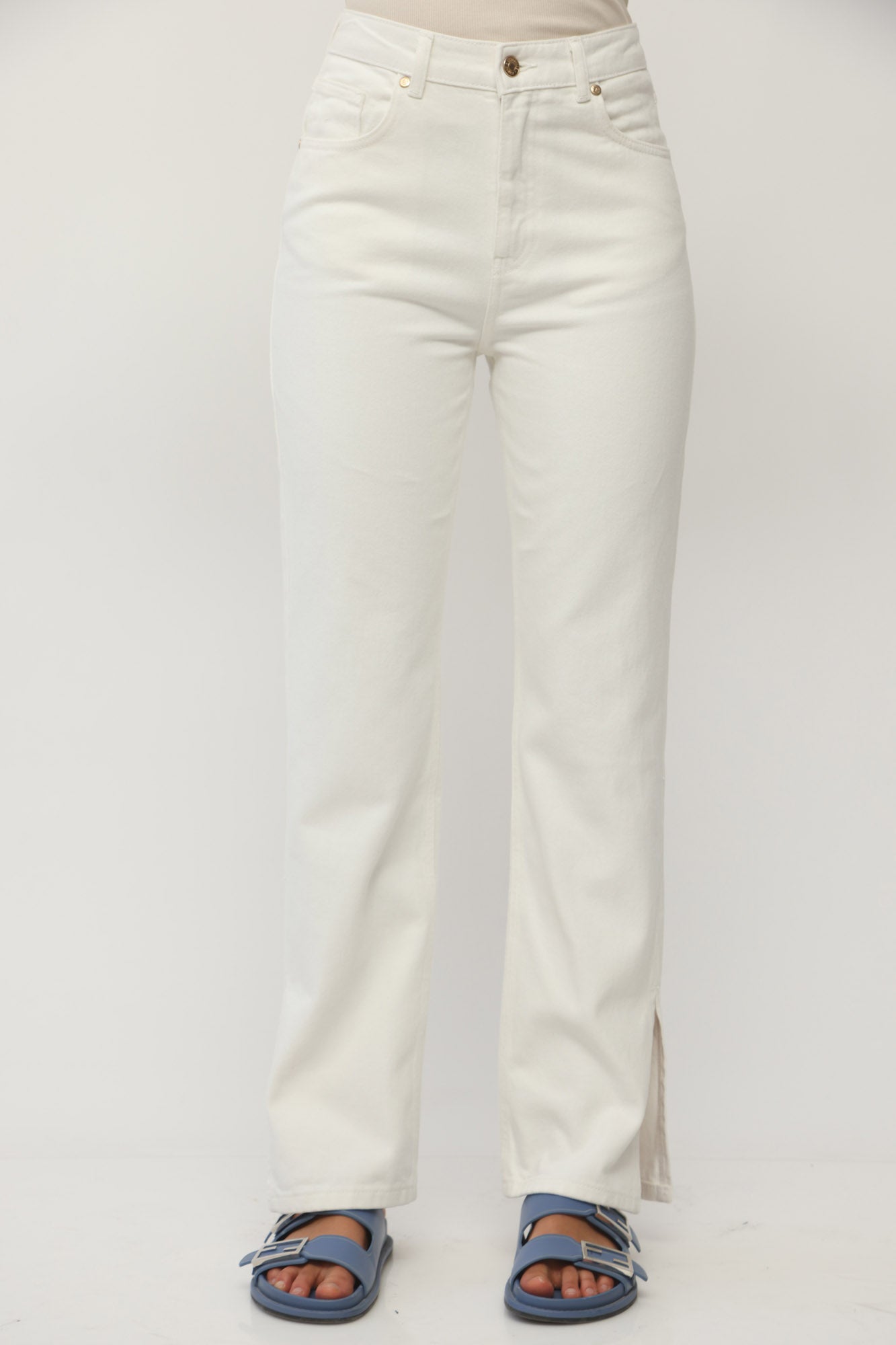 HIGH WAIST LEG SLIT DENIM