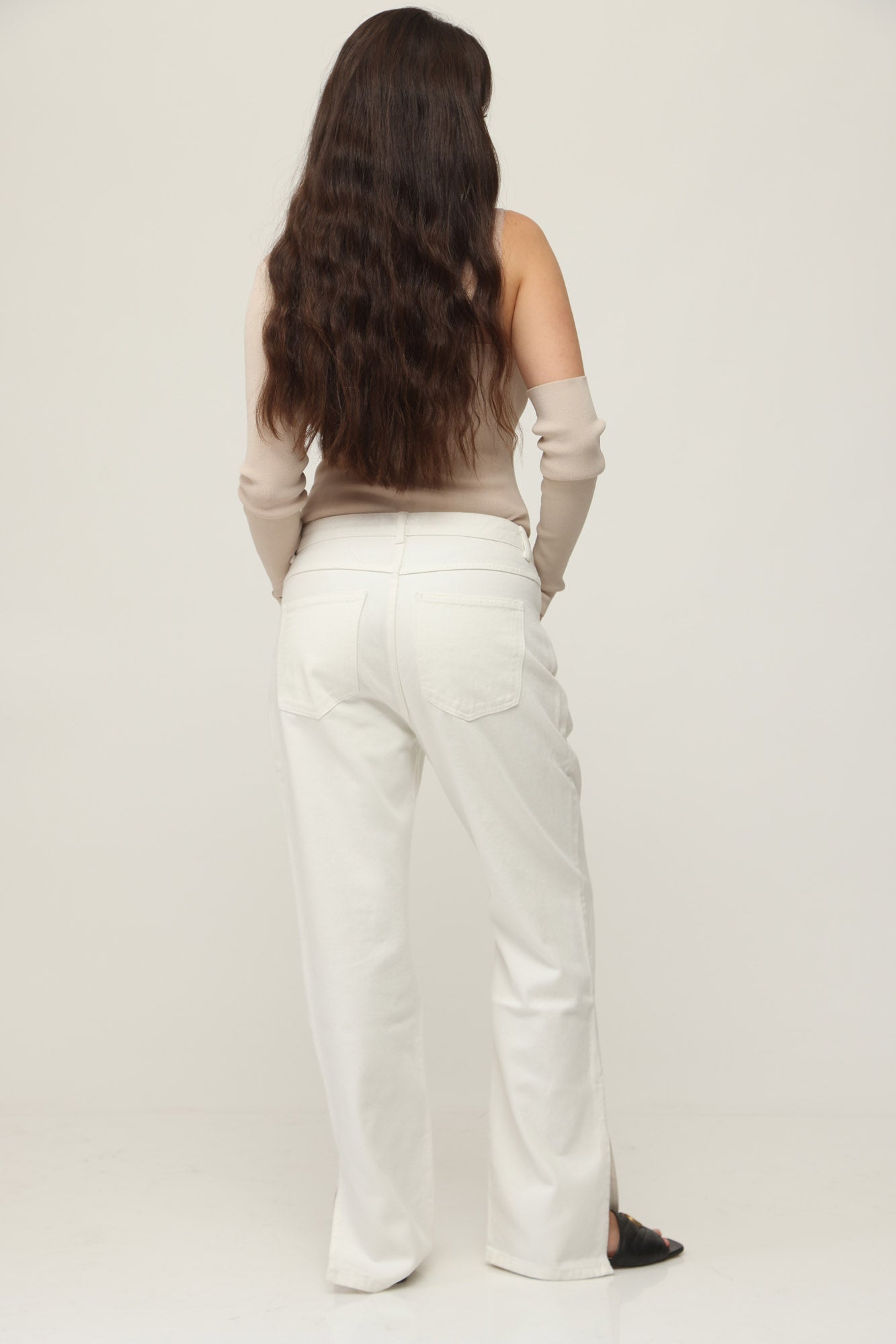 HIGH WAIST LEG SLIT DENIM