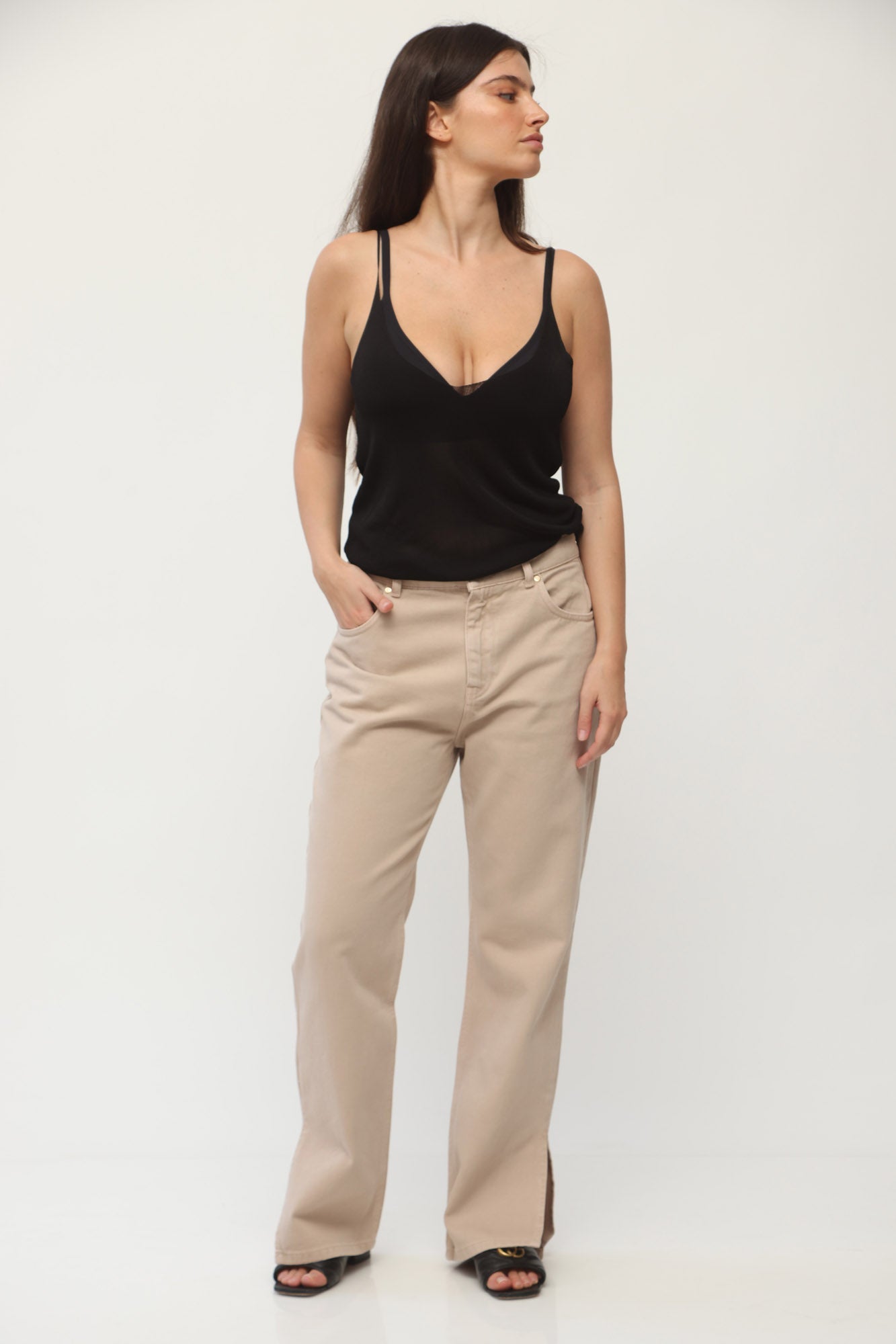 HIGH WAIST LEG SLIT DENIM