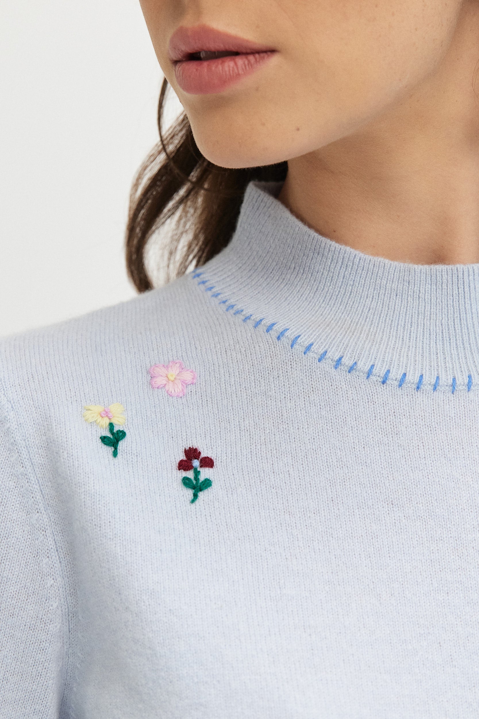 THIN WOOL FLOWER EMB KNITWEAR