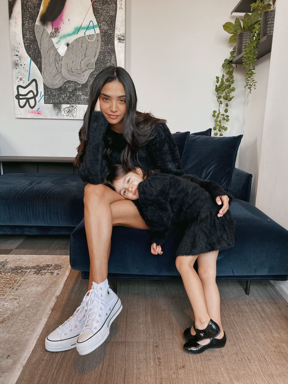 knit fluffy top black