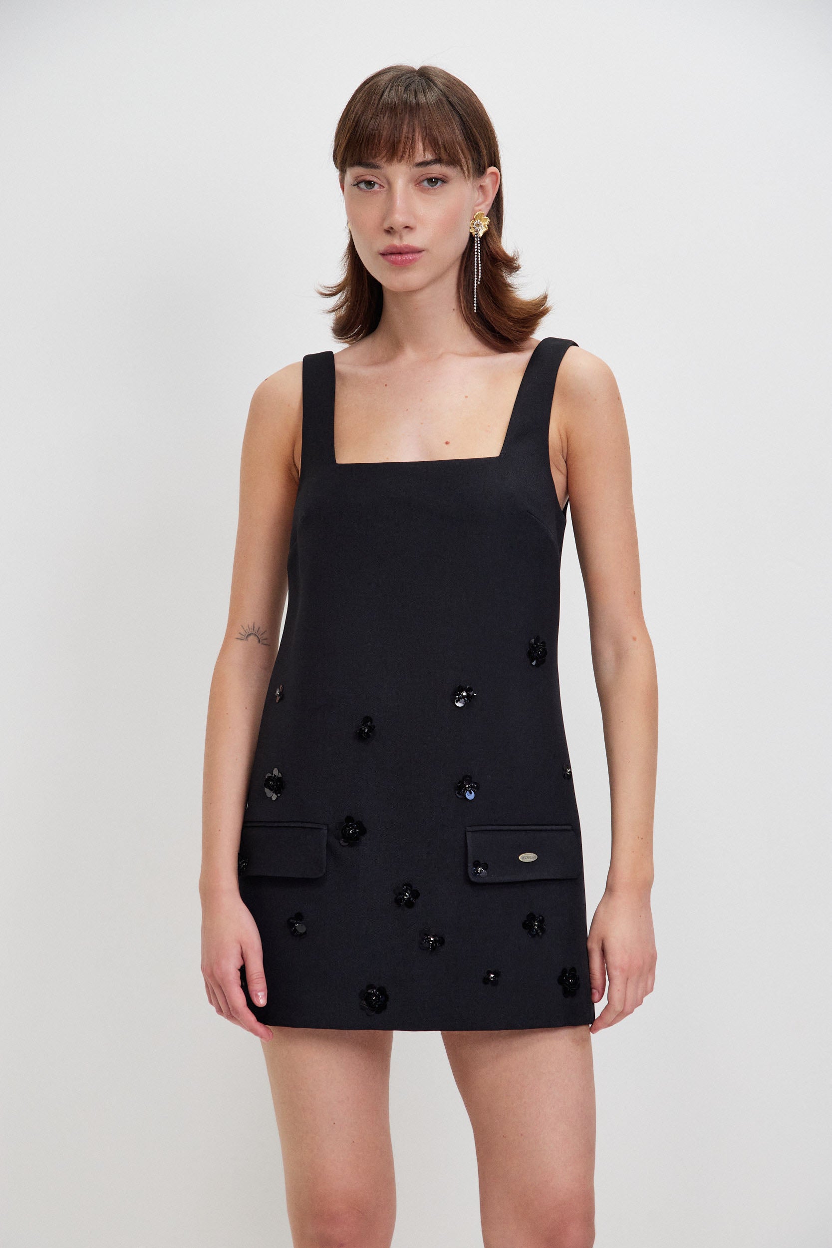 SQUARE NECKLINE MINI DRESS EMB