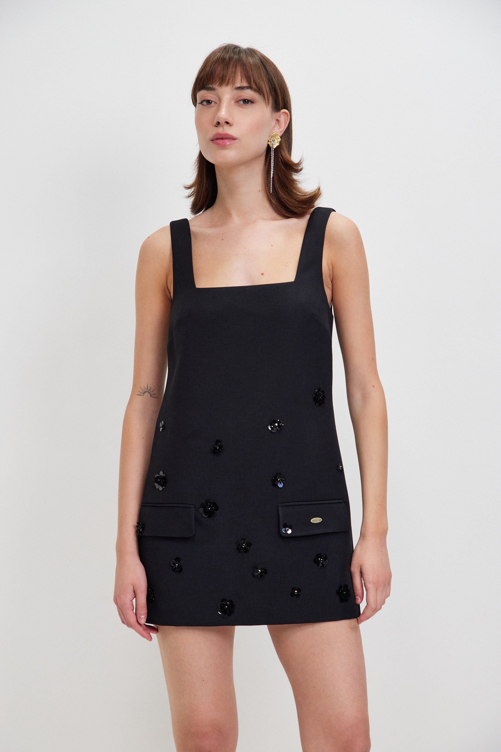 SQUARE NECKLINE MINI DRESS EMB