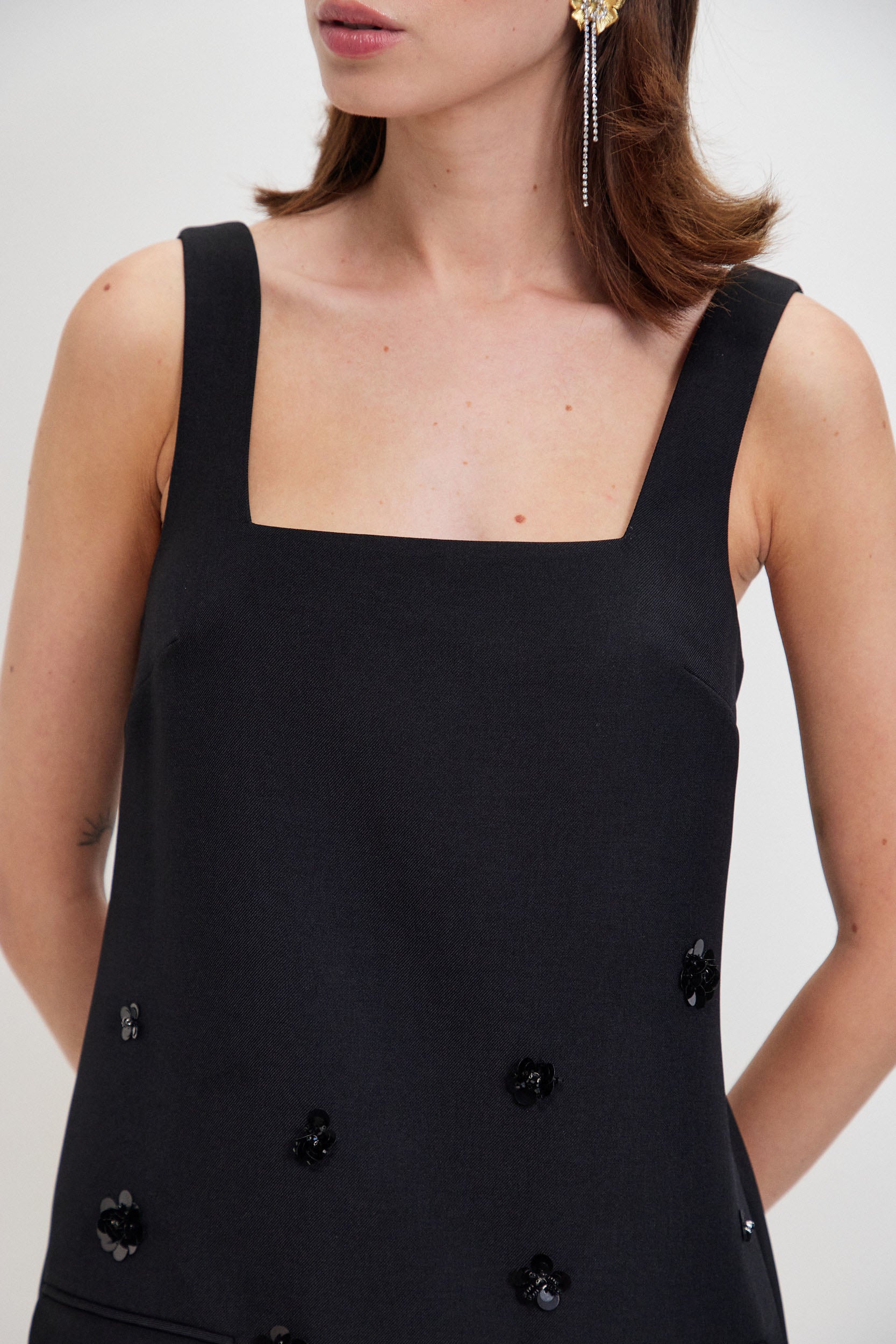 SQUARE NECKLINE MINI DRESS EMB