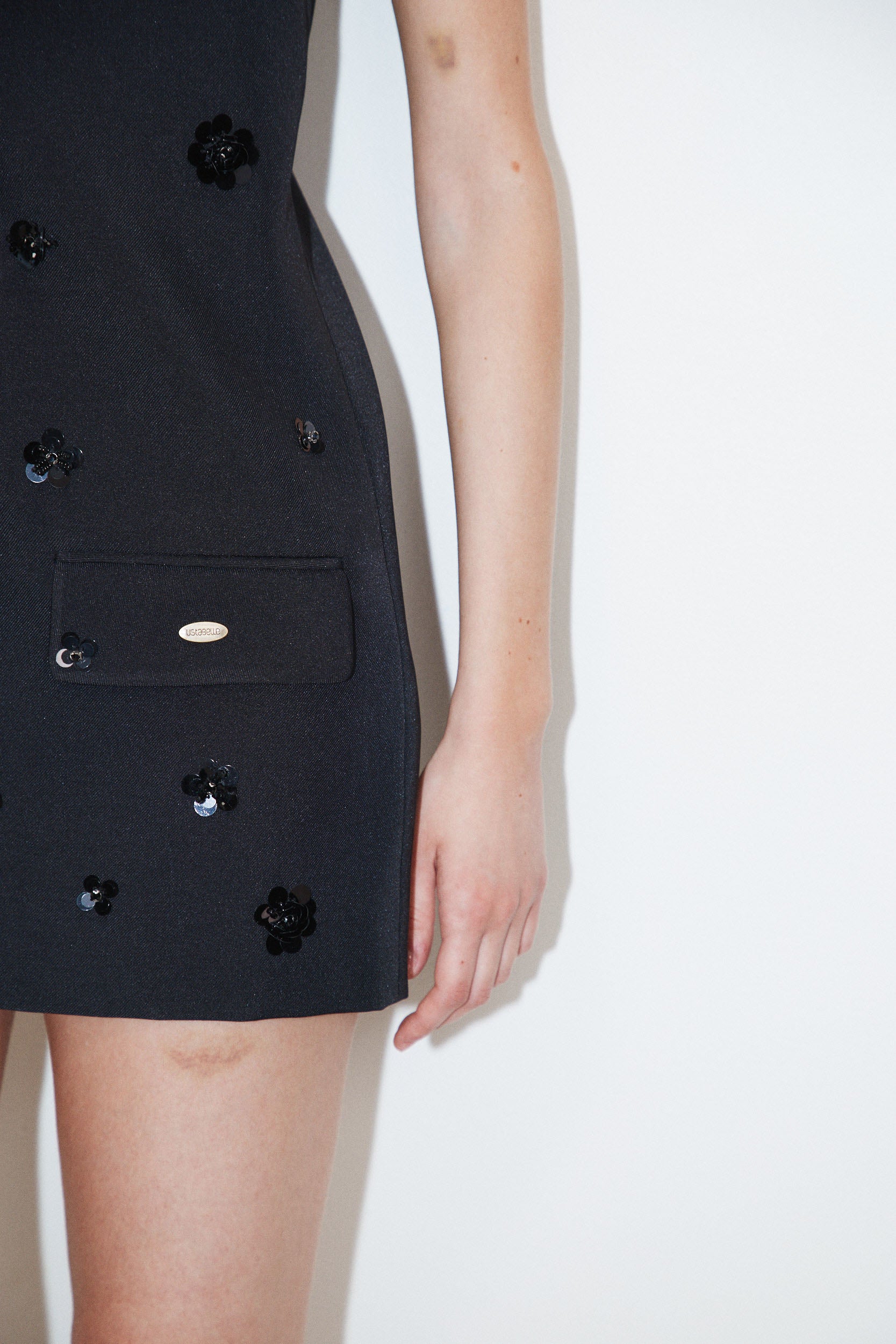 SQUARE NECKLINE MINI DRESS EMB