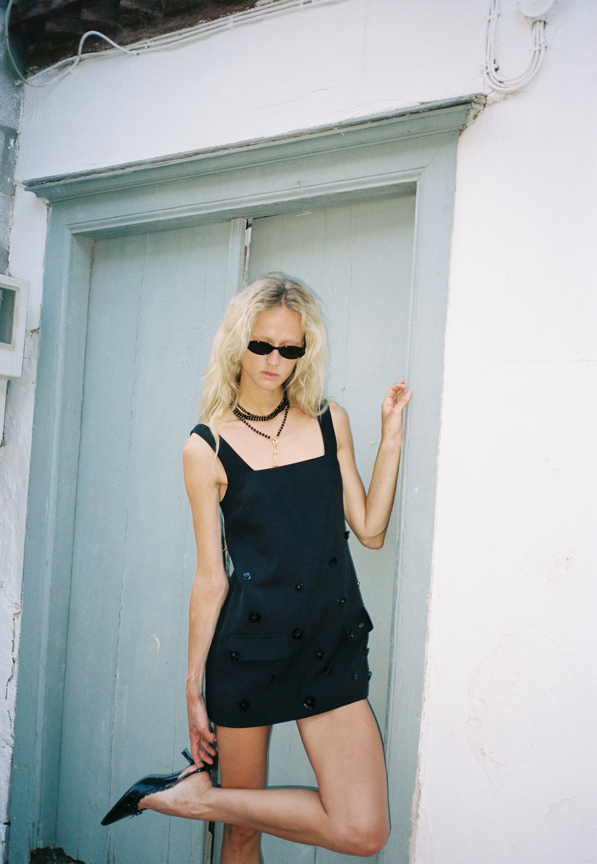 SQUARE NECKLINE MINI DRESS EMB