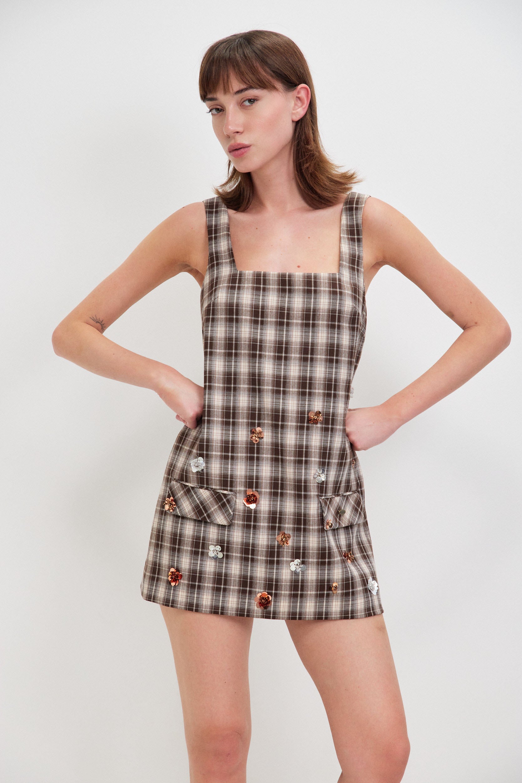 SQUARE NECKLINE MINI DRESS EMB