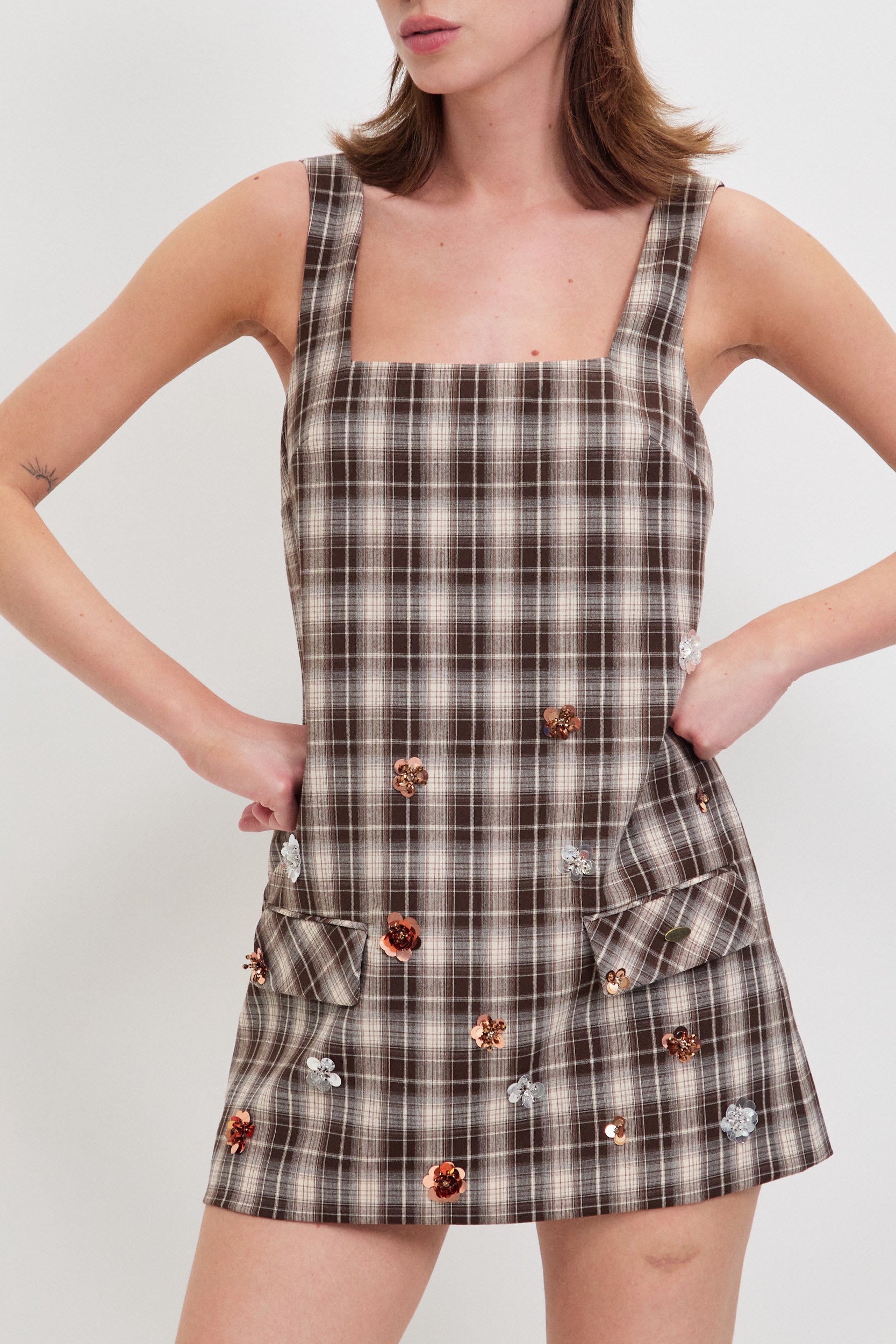 SQUARE NECKLINE MINI DRESS EMB
