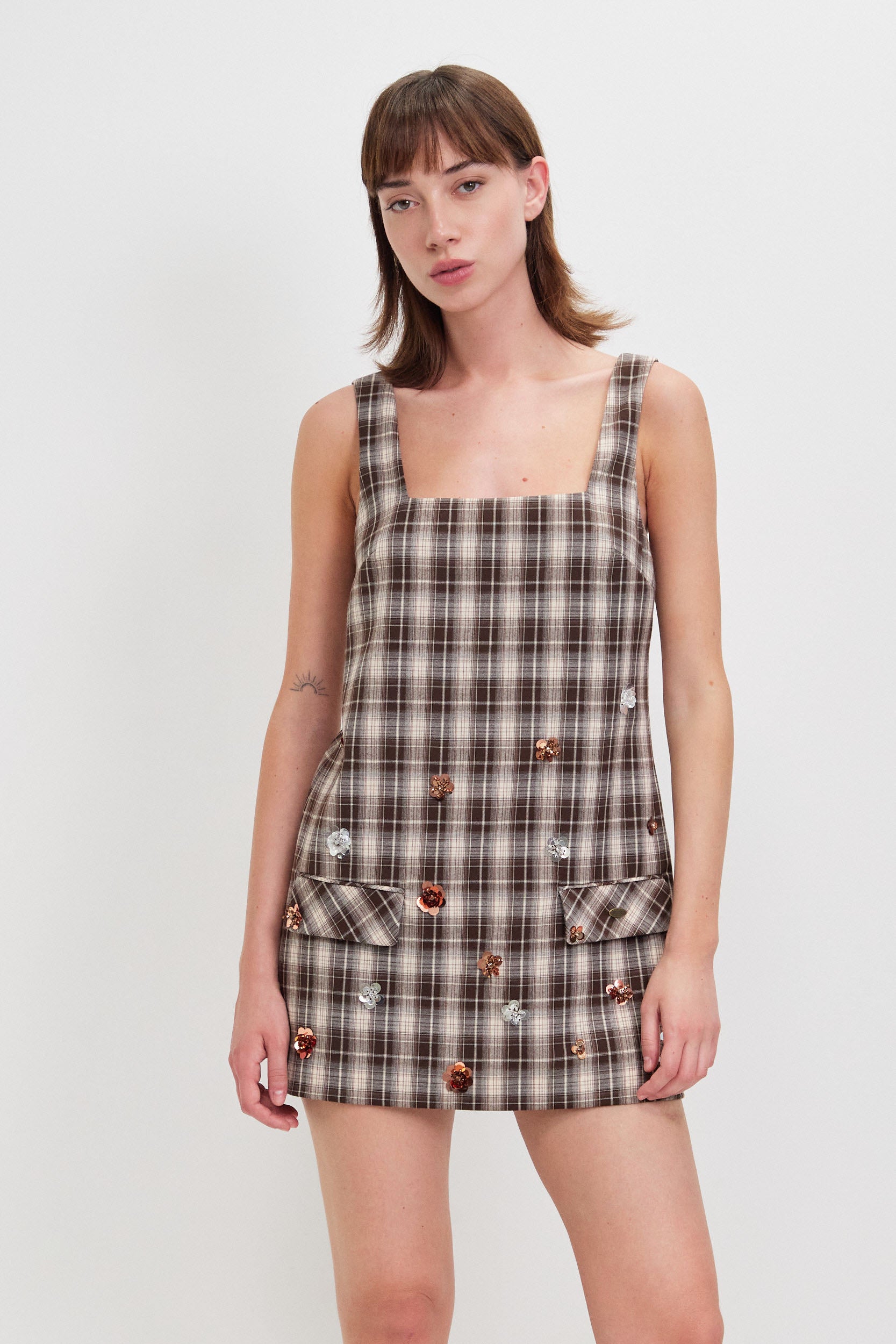 SQUARE NECKLINE MINI DRESS EMB