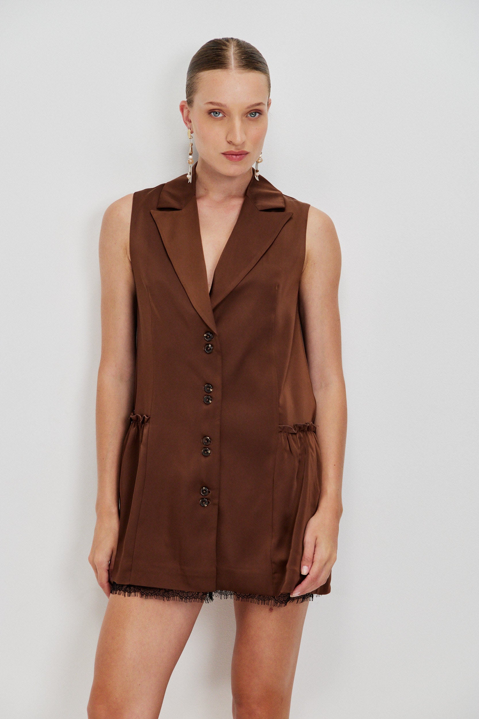 SATIN BUTTONED TAILORED MINI DRESS