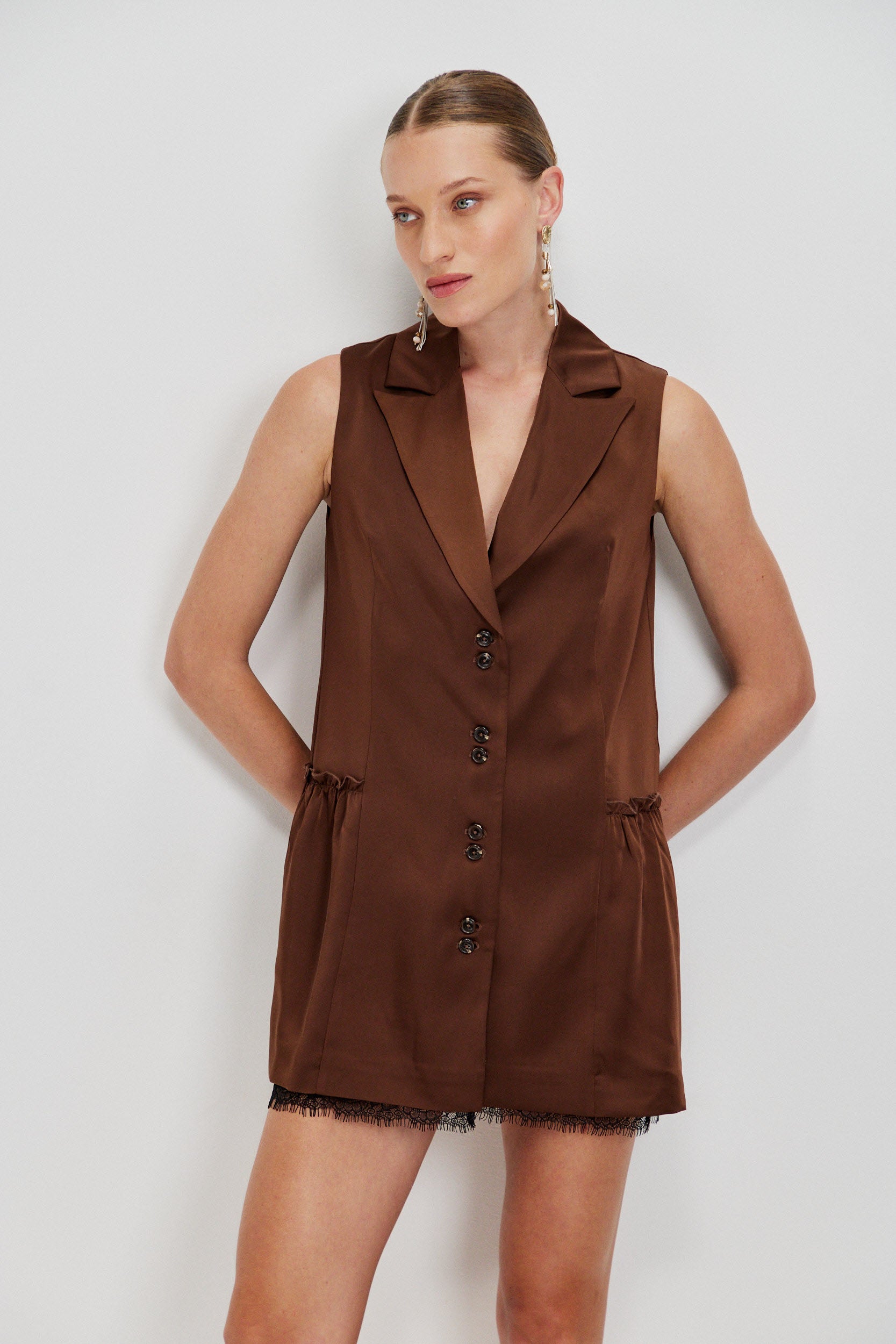 SATIN BUTTONED TAILORED MINI DRESS