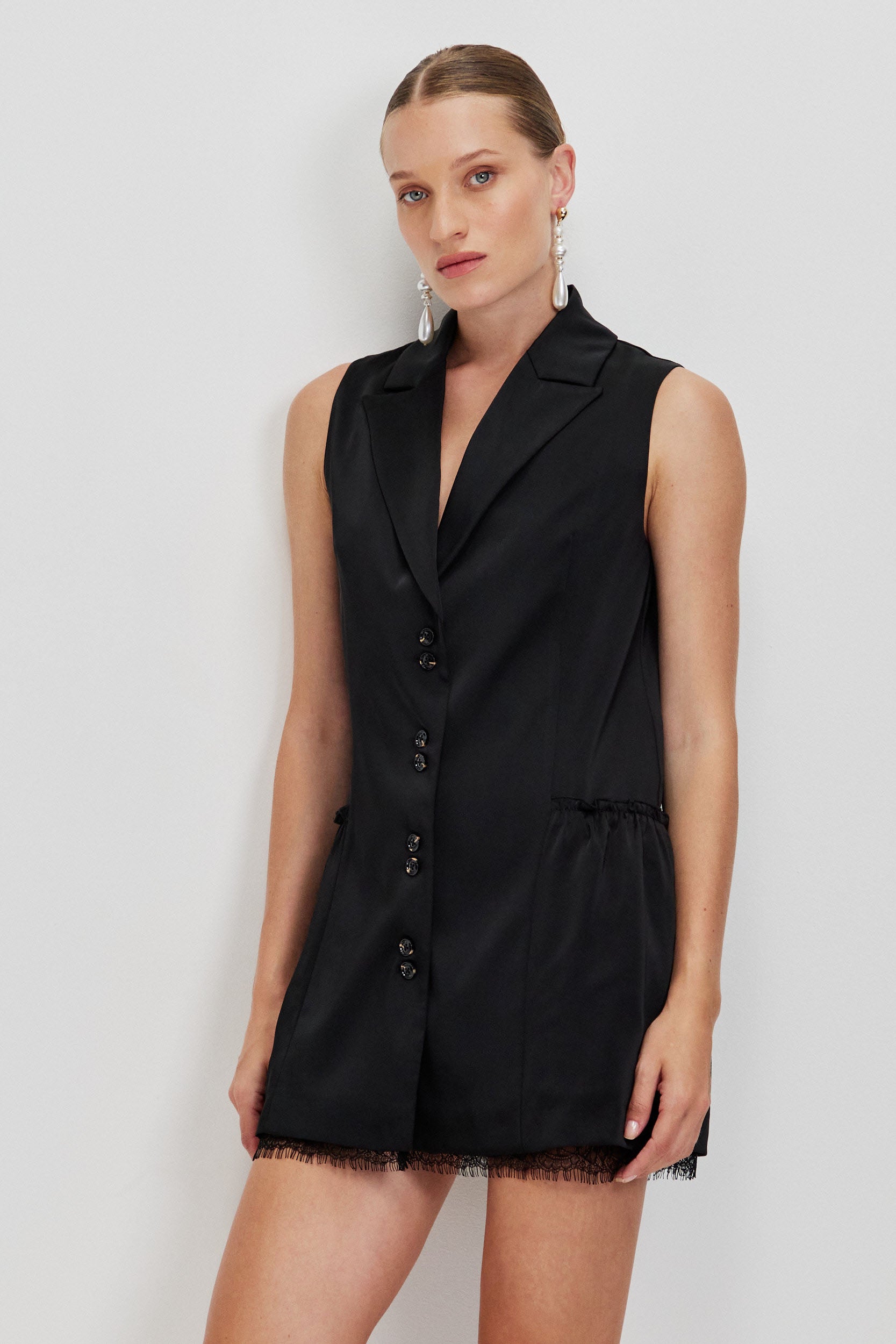 SATIN BUTTONED TAILORED MINI DRESS