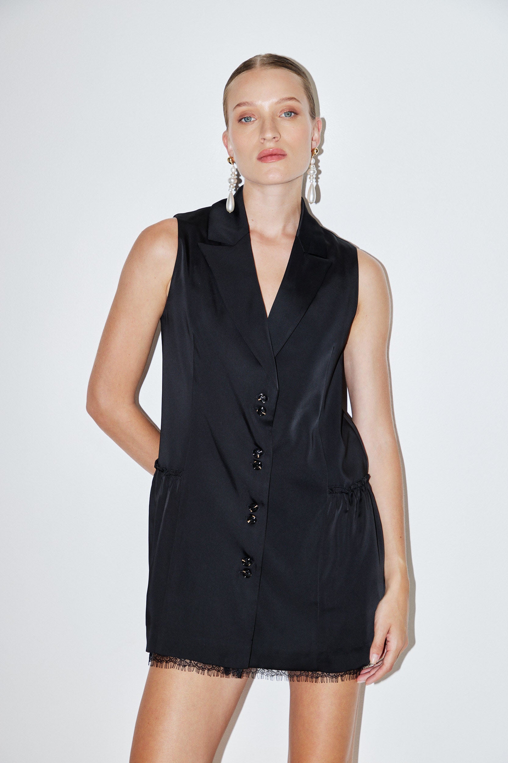 SATIN BUTTONED TAILORED MINI DRESS