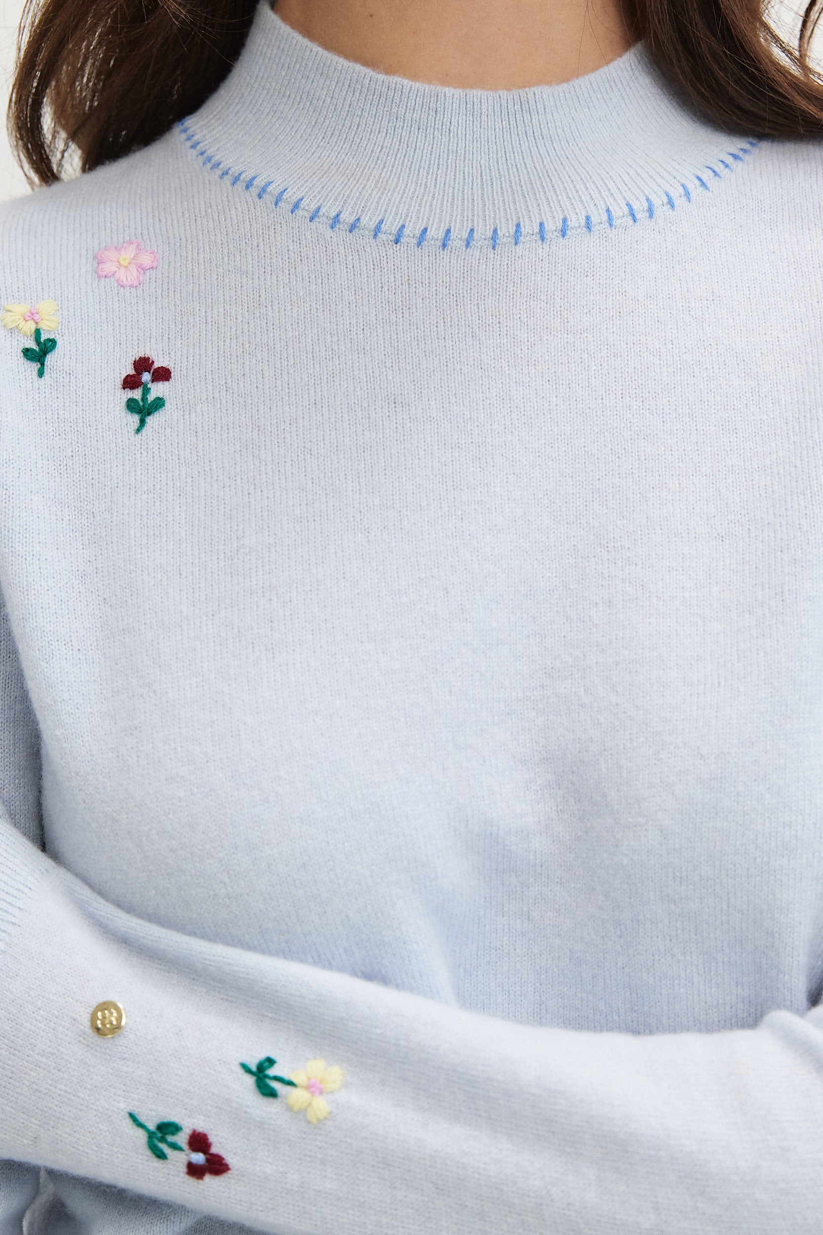 THIN WOOL FLOWER EMB KNITWEAR