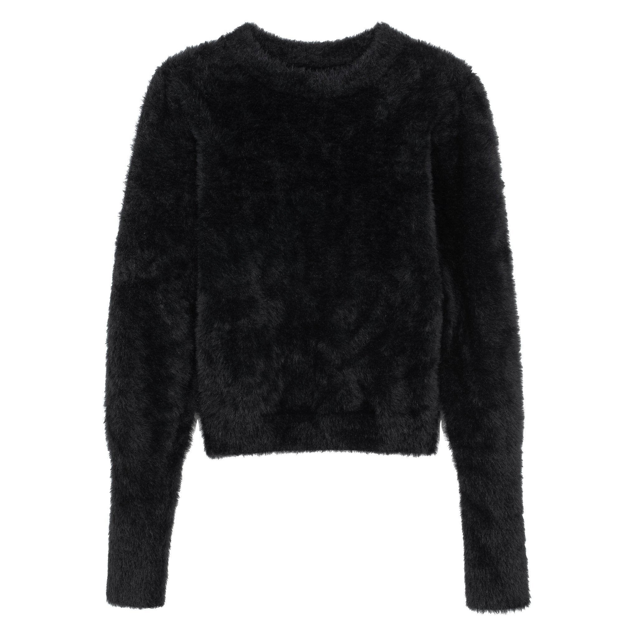knit fluffy top black